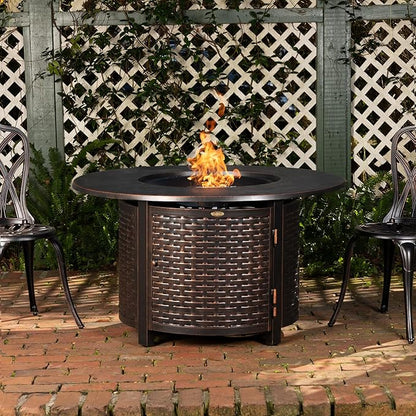 Fire Sense 62373 Florence Woven Aluminum Convertible Gas Fire Pit Table 55,000 BTU Multi-Functional Outdoor with Fire Bowl Lid, Nylon Weather Cover & Clear Fire Glass - Bronze Finish - Round - 44"
