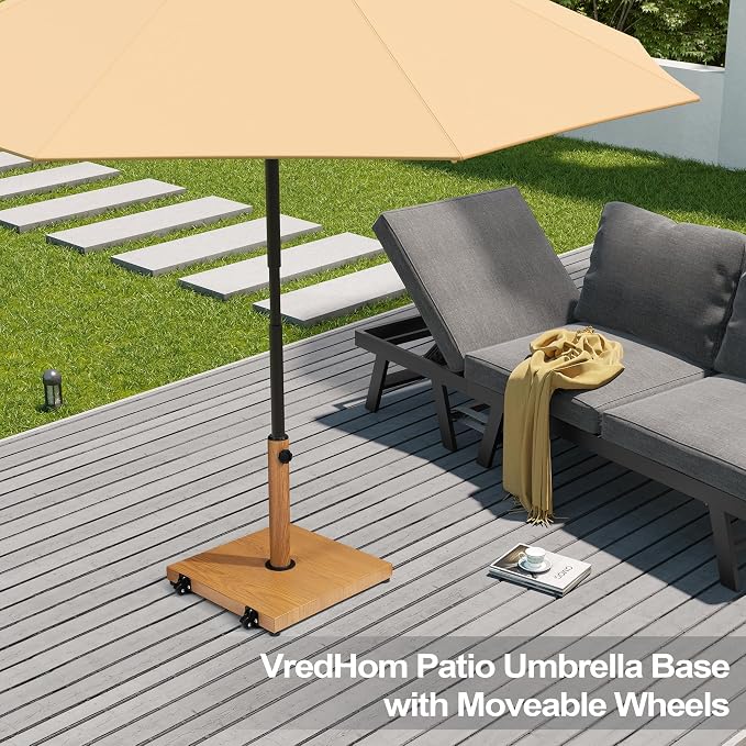 Patio Umbrella Base with Wheels, 43lbs Outdoor Umbrella Stand | With 2 Wheels, Square Heavy Duty Base, Suitable for 6-12FT Market & Fringe Umbrella, for Deck, Lawn, Poolside