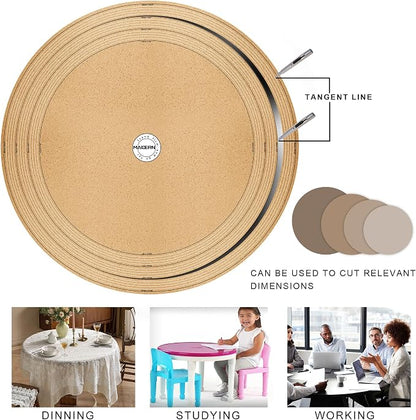 MAIDERN 24 Inch Round Cork & Leather Placemats, Cuttable Size (18-24 Inch), Trimmable Dining Table Mat, Heat Resistant/Non-Slip Table Cover for Kitchen, Office, or Restauran (Black)
