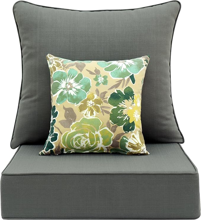 Deep Seat Patio Cushions Set 24 in x 24 in,Olefin Outdoor Seat Cushion,Patio Furniture Cushions with Removable Cover,Rain-Proof and Fade Resistant Deep Seat Bottom & Back Cushion, Set of 1