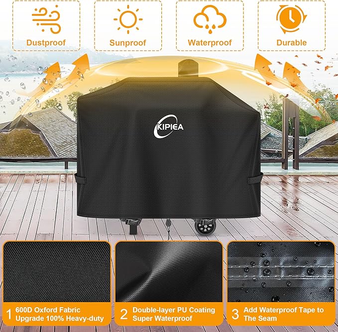 Kipiea 600D Heavy Duty Pellet Grill Cover for Camp Chef SmokePro 24 Series, Waterproof Wood Pellet Smoker Cover with Windproof Buckles, UV Resistant, No Tear, No Fading