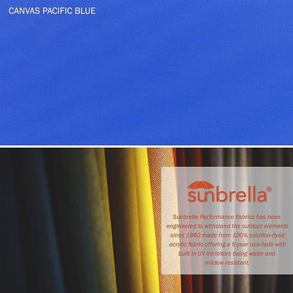 California Umbrella 9' Round Aluminum Market Umbrella, Crank Lift, Push Button Tilt, Black Pole, Sunbrella Pacific Blue