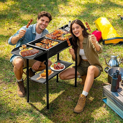 Portable Charcoal BBQ Grill, Foldable Smoker Tall Barbecue Grill Charcoal Outdoor Lightweight for Cooking Camping Hiking Picnics Tailgating Backpacking Garden Beach Party (47"L x 30.31"H)