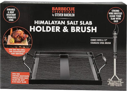 Steven Raichlen's Himalayan Salt Block Holder for 8x8 Salt Slabs with Stainless Steel Grill Brush – Heavy-Duty BBQ Rack with Handles – Grilling & Cooking Accessories for Indoor & Outdoor Use