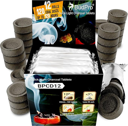 Quick Light Charcoal Tablets 33mm – 120 Tablets (12 Rolls) Fast Lighting Charcoal Discs for Incense, Resin, Frankincense & Bakhoor