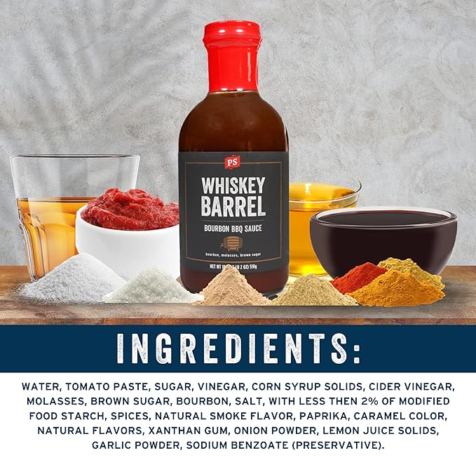 PS Seasoning Whiskey Barrel Bourbon BBQ Sauce - All-Purpose Marinade, Glaze, Baste, and Dip - Sweet and Smoky Sauce, Great for Baby Back Ribs, Tri-Tip, Pulled Pork, Chicken, Beans, and more
