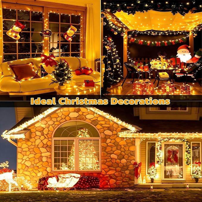 Guhope Christmas String Lights 1200LED 196FT, 8 Modes Dimmable Fairy Lights with Remote and Timer, Waterproof Warm Christmas Lights for Indoor Outdoor Bedroom Wedding Party Holiday Decor (Warm White)