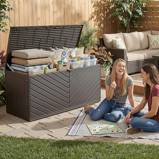 270 Gallon All-Weather Deck Box, Lockable Waterproof Resin Storage with UV Resistance for Patio Furniture, Garden Tools, Pool Accessories (Brown)