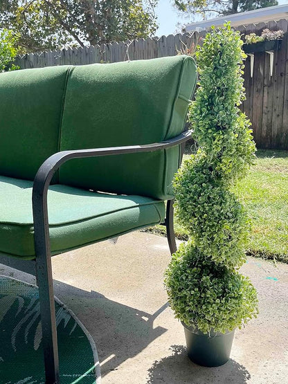 Admired By Nature 36" Artificial Boxwood Spiral Topiary Tree in Plastic Plant Pot - For Home Decor, Indoor, Outdoor, Crafts, Offices - Set of 2, Green