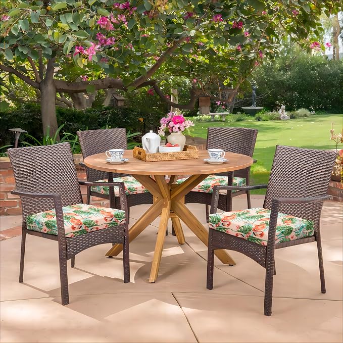 HARBOREST Outdoor Chair Cushions Set of 4, Water Resistant Patio Chair Cushions with Ties, Square Corner Outdoor Seat Cushions for Patio Furniture, 18.5"x16"x3", Flamingo