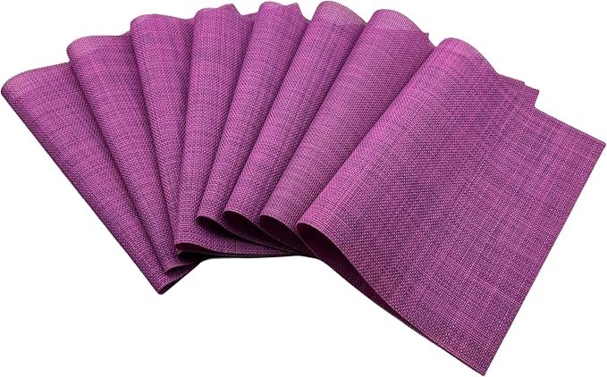 WAZAIGUR Placemats,Easy to Clean Crisscross Woven Vinyl Place Mats Durable Non-Slip Heat Resistant Table Mats,Placemats for Kitchen Table Set of 8,Purple