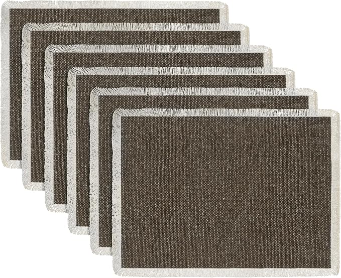 Hausattire Cotton Frayed Placemats Set of 6 Dining Table 13x19 Inch | Rustic Vintage Boho Washable Easter Placemat for Outdoor Parties BBQ's Wedding, Holiday,Nubby Cotton - Brown