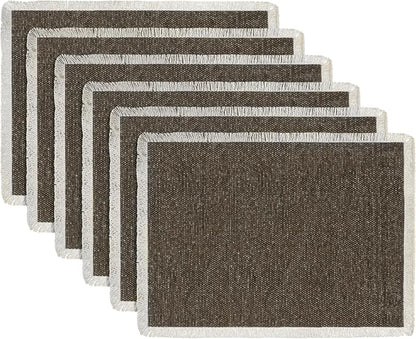 Hausattire Cotton Frayed Placemats Set of 6 Dining Table 13x19 Inch | Rustic Vintage Boho Washable Easter Placemat for Outdoor Parties BBQ's Wedding, Holiday,Nubby Cotton - Brown