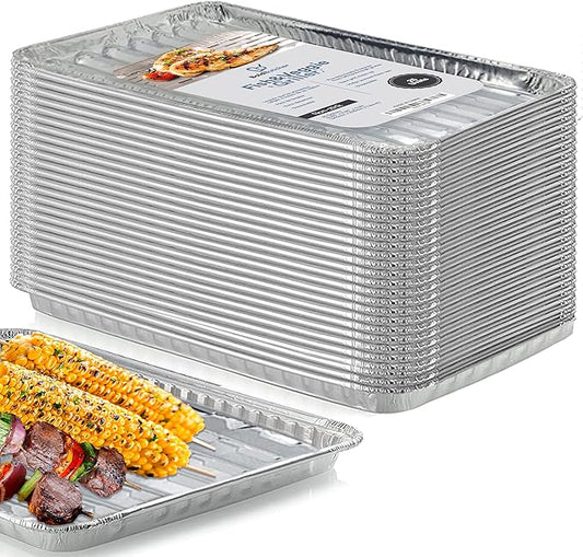 Grill Liners Disposable Aluminum | 25-Pack Grill Pans for Outdoor Grill | BBQ Broiler Pans | Grilling Trays | Grill Drip Pan | Tray Liner Set of 25 | Grill Pan for Veggies Outdoor Grill