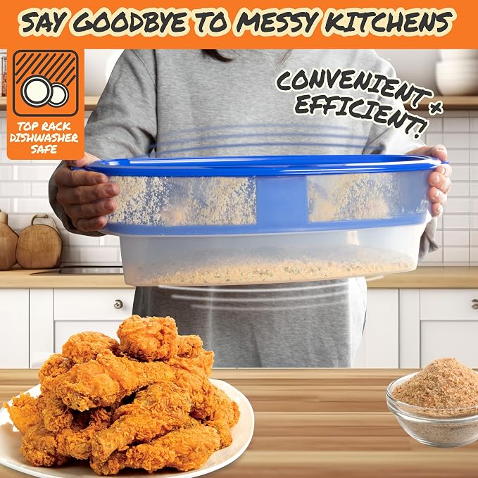 COOK'S CHOICE XL Original Better Breader Bowl 16" Mess-Free Breading Tray | Shake & Coat Batter Bowl w Lid for Chicken, Fish, & Vegetables, Great for Fish Fry, Tenders, Wings-Easy Cleanup & Made in USA
