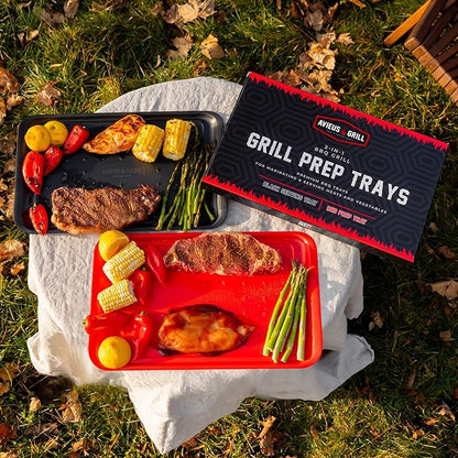 AVIEUS Grill Prep and Serve Trays | Set of 2 Stackable, Melamine Trays | Serving Tray & Marinating Tray | Serving Platter for Plating Food & BBQ Prep Tub for Marinating Meats | Grill Accessories |