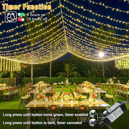 66FT 200 LED Outdoor String Lights, Plug in Christmas Lights Indoor Waterproof, 8 Modes Connectable Clear Wire Fairy Twinkle Lights for Bedroom Garden Yard Wedding Party Decorations, Warm White