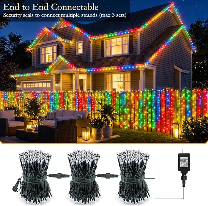 132FT 400 LED Multicolor Fairy Lights, Dark Green Wire 8 Modes Timer, IP44 Waterproof Outdoor Indoor String Lights for Patio Garden Backyard Bedroom Classroom Weeding Christmas Decor