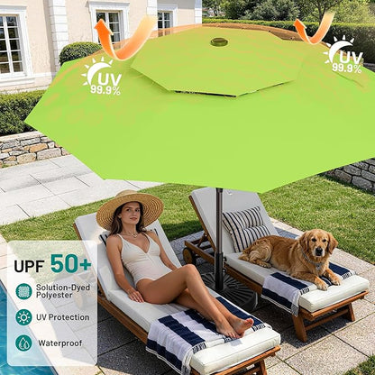 AreShark 11ft 2 Tiers Patio Umbrella - Outdoor Umbrella Waterproof UV Protection, Market Table Umbrella w/ 8 Sturdy Ribs&Crank for Pool, Porch, Garden(Apple Green)