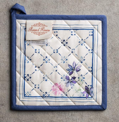 Maison d' Hermine Pot Holders 100% Cotton Heat Resistant Potholders 8" x 8" Hot Pads with Loop BBQ Cooking Baking Hotel Farmhouse Kitchen Handling Hot Pans Spring Summer (Pack of 1, Faience)