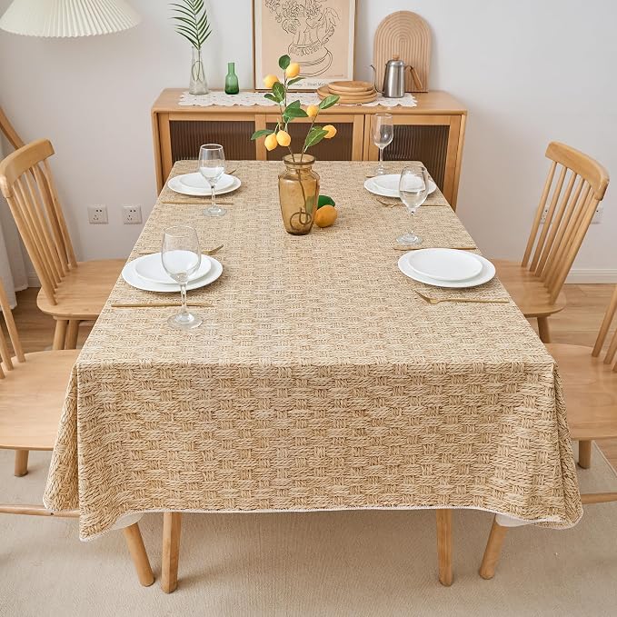 NLMUVW Vinyl Tablecloth with Flannel Backing Square, 100% Waterproof PVC Table Cloth Wipe Clean Table Cover for Dining Party Camping Outdoor, Wood Check, 54 X 54 Inch