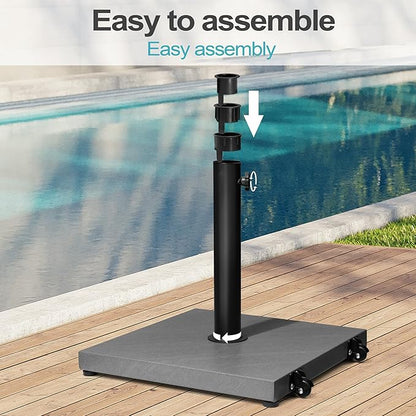 Patio Umbrella Base with Wheels, 43lbs Outdoor Umbrella Stand | With 2 Wheels, Square Heavy Duty Base, Suitable for 6-12FT Most Market Umbrella, for Deck, Lawn, Poolside