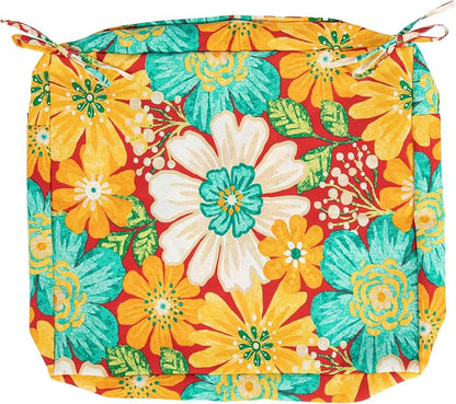 Magpie Fabrics Indoor Outdoor Cushion Cover Replacement 2 Pack, NO Insert! Water Repellent Slipcover with Ties Decor for Patio Garden Chair Sofa Bench Wicker(Embry Red Hibiscus, 24x22x4 Inch)