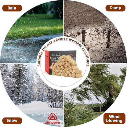 Lumberer 60 pcs Tumbleweed Fire Starter, Waterproof, All-Weather,for Fireplace Indoor, Campfires, Grill, Wood Stove, Fire Pit, Smoker, Chimney, Pizza Oven and Coal Stove.
