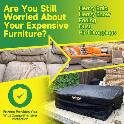 Enzeno Patio Furniture Set Cover, Outdoor Sectional Sofa Couch Set Covers Waterproof, Garden Dining Table Chair Set Cover Outside Rectangular Heavy Duty Weatherproof 90" L x 90" W x 35" H Black
