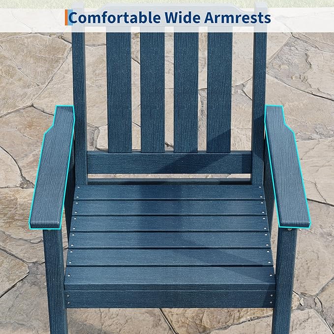 GarveeLife 5-Piece Outdoor Dining Set for Patio 4 People, HDPE All Weather Furniture Table Set with Large Table Umbrella Hole, Modern Outdoor Dining Chairs Armrest for Backyard Garden Deck（Navy Blue）