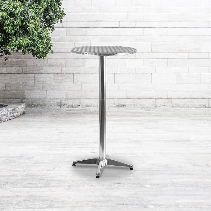 Silver Aluminum Indoor Outdoor 23.75" Restaurant Bar Table & Flash Furniture Mellie 23.25" Round Aluminum Indoor-Outdoor Bar Height Table with Flip-Up Table
