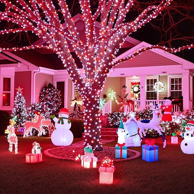 165FT 500 LED Outdoor String Lights, Plug in Christmas Lights Indoor Waterproof, 8 Modes Twinkle Fairy Lights Clear Wire for Room Xmas Patio Garden Tree Party Holiday Decorations, Red and White