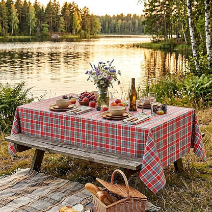 B-COOL Checkered Tablecloth Fabric Christmas Decorations - Rectangle 57x84 Inches Classic Gingham Buffalo Plaid Table Cloth for Indoor Outdoor Use Washable Table Cover for Kitchen BBQs Parties