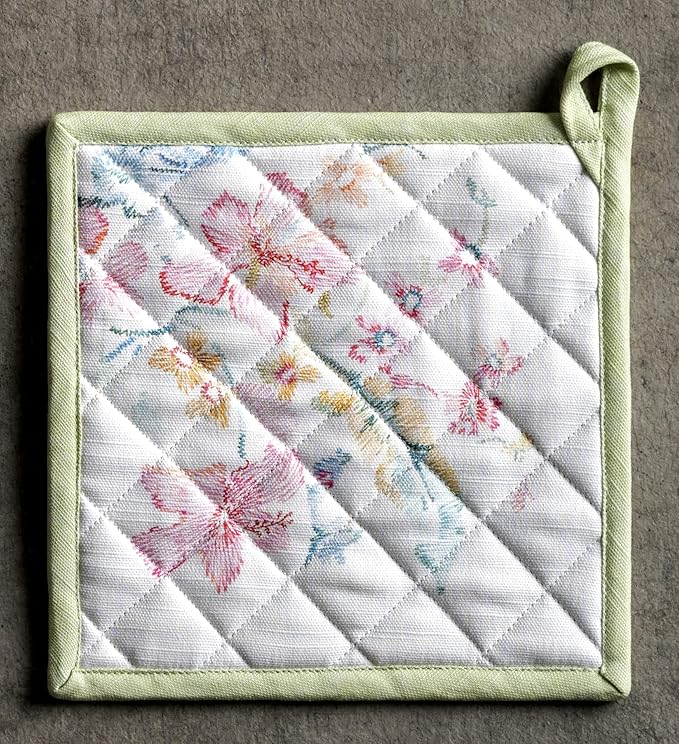 Maison d' Hermine Pot Holders 100% Cotton Heat Resistant Potholders 8" x 8" Hot Pads with Loop BBQ Cooking Baking Hotel Farmhouse Kitchen Handling Hot Pans Spring Summer(Pack of 1, Paradise Island)