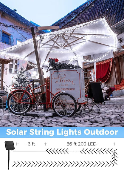 Minetom Solar String Lights Outdoor, Extra Long 72FT 200 LED Christmas String Lights with 8 Lighting Modes, Waterproof Solar Light Outdoor for Outside Tree Balcony Gazebo, Pure White