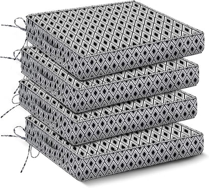 IPYNBAP Outdoor Chair Cushions Set of 4 -Waterproof Outdoor Seat Cushions for Patio Furniture, Patio Chair Cushion with Handle and Ties, Out Door Chair Pads,18.5x16x3-Square, Black Geometry