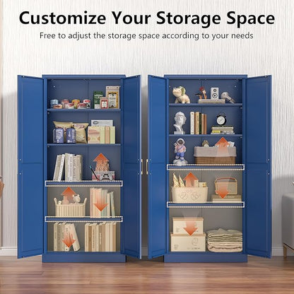 Polup Metal Storage Cabinet,75" Tall Kitchen Pantry Storage Cabinet with Doors and Adjustable Shelves, Blue Metal Pantry Cabinets, Large Cupboard for Kitchen, Dining Living Room, Bathroom, Office