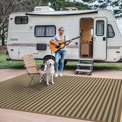 GENIMO Outdoor Rug, Waterproof Plastic Rugs for Patio, 6'x9' Brown Greige | Outside Larger Modern Carpet Mat for Porch Decor, Deck, Balcony, Camping, RV, Backyard, Picnic, Beach, Reversible, Foldable