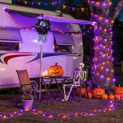 JMEXSUSS 66ft 200 LEDOrange and Purple Halloween String Lights, Plug in | Connectable, Waterproof, 8 Modes, Halloween Lights Indoor Outdoorfor Tree Yard Garden Halloween Decorations
