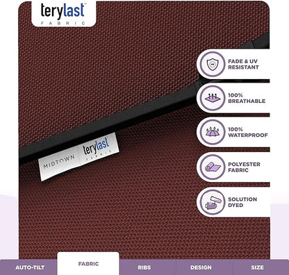 Midtown Umbrellas - 10-Year-No-Fade 9 Ft Patio Umbrella with Terylast Fabric, Auto-Tilt Aluminum Frame and 8 Reinforced Ribs for Deck, Pool, Garden & Beach - Cherry Burgundy Canopy, Black Pole