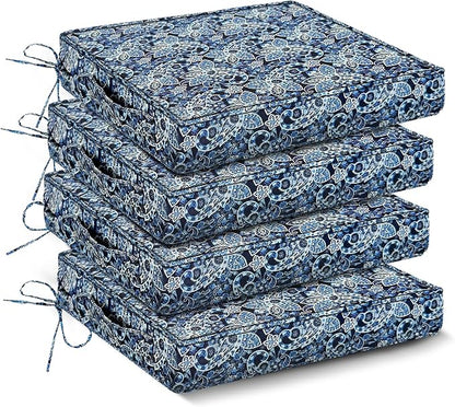 IPYNBAP Outdoor Chair Cushions Set of 4 -Waterproof Outdoor Seat Cushions for Patio Furniture, Patio Chair Cushion with Handle and Ties, Out Door Chair Pads,18.5x16x3-Square, Green Paisley