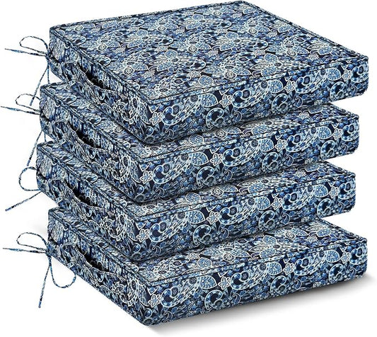 IPYNBAP Outdoor Chair Cushions Set of 4 -Waterproof Outdoor Seat Cushions for Patio Furniture, Patio Chair Cushion with Handle and Ties, Out Door Chair Pads,17x16x2-Square, Green Paisley