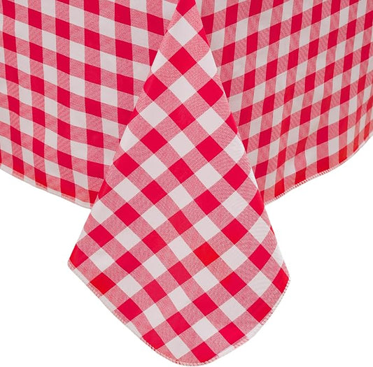 Heavy Duty Vinyl Tablecloth with Flannel Backing Waterproof Oil-Proof Plastic Table Cloth Stain-Resistant Wipeable Rectangle or Square Table Cover for Indoor and Outdoor (Red Checkered, 60x102 Inch)