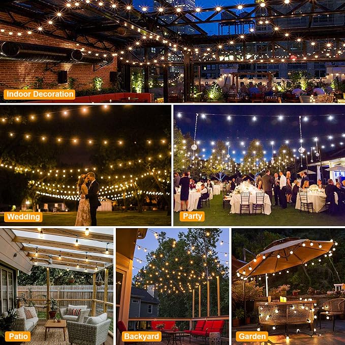 Mlambert 3-Color in 1 Solar String Lights Outdoor Waterproof Dimmable, 48ft Remote LED Patio Lights,15 Hanging Sockets Shatterproof Light for Backyard