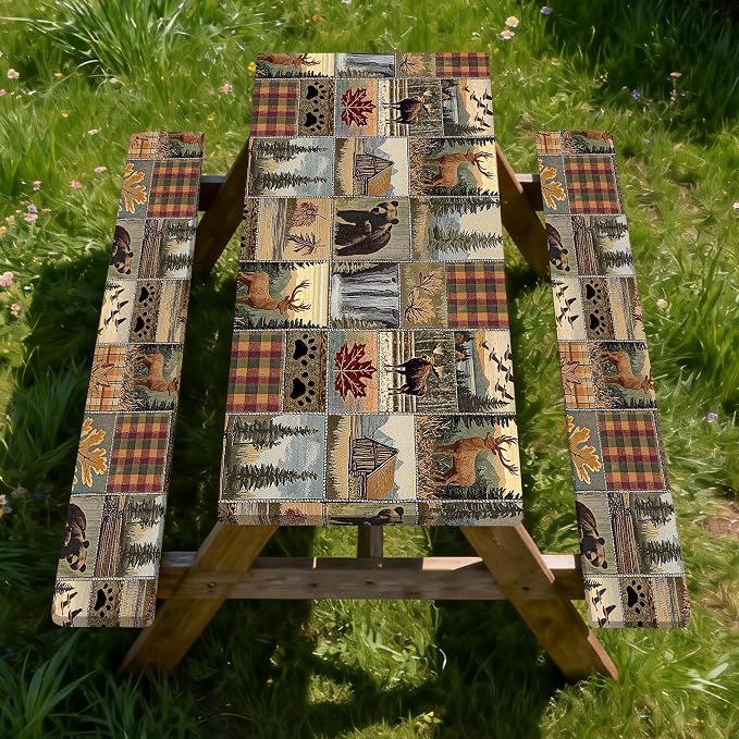 Rectangle Picnic Table Cover with Bench Covers 6FT 3PCS, Camping Essentials,Rectangle Fitted Camping Tablecloth Waterproof with Elastic Edge for Indoor Outdoor Patio, 72in, Brown