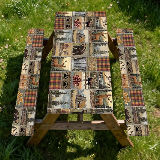 Picnic Table Cover with Bench Covers 6FT 3PCS, Camping Essentials, Fitted Camping Tablecloth Waterproof with Elastic Edge for Indoor Outdoor Patio, 96in, Brown