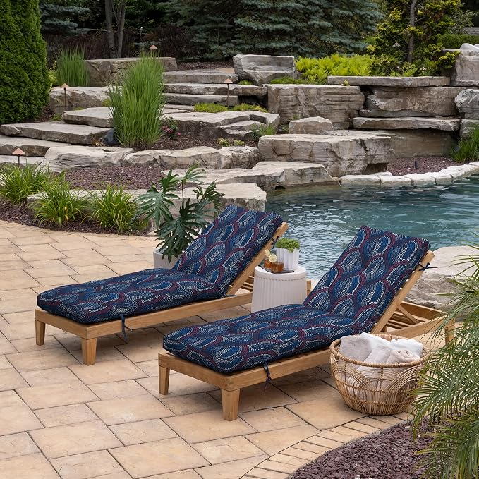 Arden Outdoor Tufted Chaise Cushion, 22x76, Sapphire Liberty Mosaic | Plush Comfort, Modern Tuft, Lounge Cushion, Rain-Proof, Fade Resistant, Mold and Mildew Resistant