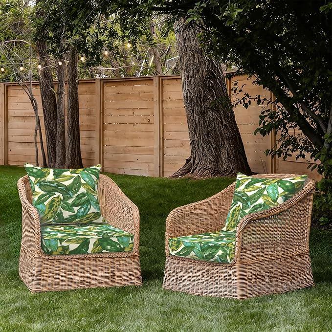 DYTXIII Outdoor Deep Seat Cushion Set, Water Repellent 24"x24" Patio Thick Cushions Replacement with Seat & Back Pillow for Patio Sofa, Wicker Chair, Couch - Lush Leaf Jungle