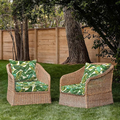 DYTXIII Outdoor Deep Seat Cushion Set, Water Repellent 24"x24" Patio Thick Cushions Replacement with Seat & Back Pillow for Patio Sofa, Wicker Chair, Couch - Lush Leaf Jungle