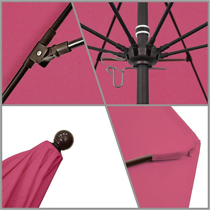 California Umbrella 9' Rd. Venture Series Contract Grade Patio Umbrella, Push Open Pin Stop, Bronze Finish, Sunbrella Hot Pink